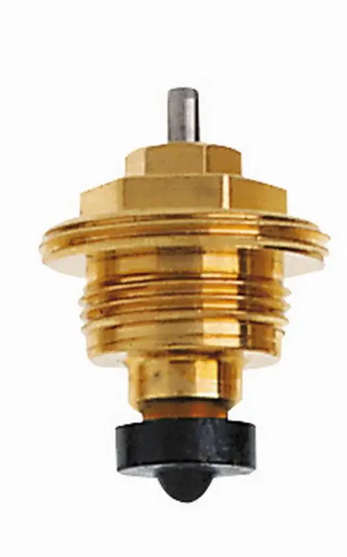 Thermostat-Oberteil in Messing, mit einem zentralen Stift und Gummidichtung, geeignet für Heizungsanwendungen von IMI Hydronic Engineering.